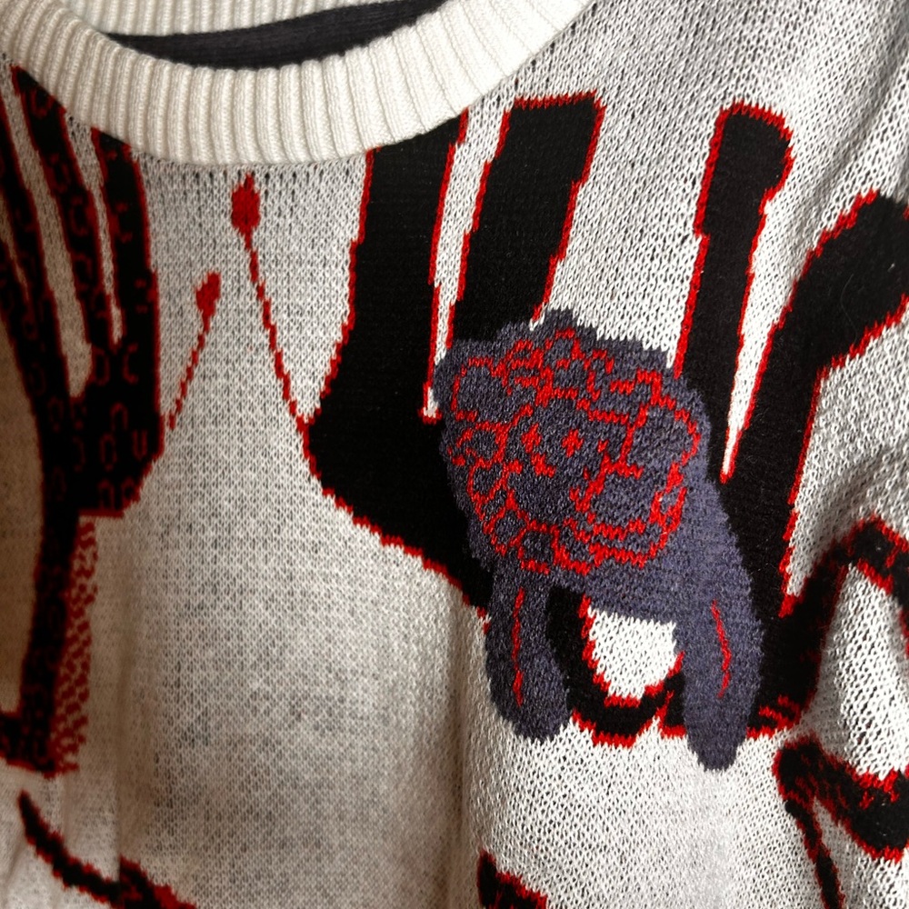 Kids Ivory Knit Sweater with Black & Red Elephant Motif - Picture 3 of 5
